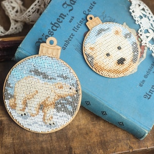 Xmas ball DIY beadwork kits, polar bear bead embroidery pattern, needlework set for adults, handcraft Christmas tree decor