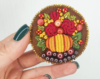 Kit de bordado a mano con broche de calabaza, kit de artesanía para adultos, kit de bordado de cuentas, conjunto de fabricación de joyas con diseño de bordado, БП-287