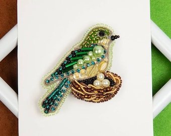Bird pin DIY bead embroidery kit, Nature jewelry making set, Seed bead brooch adult craft kit, Brooch making, БП-314