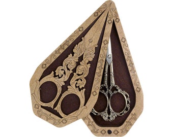 Wooden scissor boxNeedlework organizer giftSewing supplies keeperEmbroidery scissors holder with magnet coverWood case for scissors