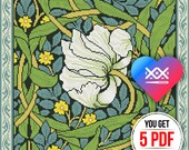 PDF Victorian Cross Stitch Pattern, Inspired by William Morris Embroidery Chart, Pillow Cover Design, Vintage Home Decor, Art Nouveau Art