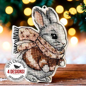 DIY Christmas Bunny Ornament, Christmas Ornaments Cross Stitch Kit, Hanging Christmas Home Decor, Xmas Gift for Crafter