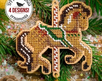 DIY Horse Christmas Ornament, Bead Embroidery Kit, Xmas Tree Decoration, Winter Home Decor, Beadwork Set, DIY Gift, Carousel Christmas Decor