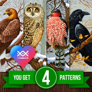 PDF Birds of Prey Cross Stitch Patterns, Bird Embroidery Design, Woodland Home Decor, Winter Bird Embroidery Chart, Bird Lovers Gift