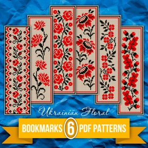 Bookmarks Floral Cross Stitch Pattern in Ukrainian Style, PDF Ukrainian Embroidery Chart, DIY Bookmarks Floral Design, Instant Download PDF