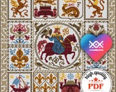 PDF Medieval Embroidery Design, King's Hunt Cross Stitch Pattern, Vintage Home Decor, Cross Stitch Gift for Hunter