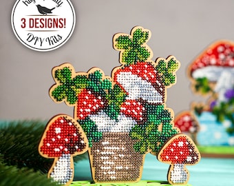 DIY Amanita Mushroom Bead Embroidery Kits, Mushrooms Embroidery Design, Beaded Mushroom Ornaments, Woodland Home Decor, Gift for Crafter