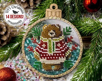 DIY Christmas ornament for bead embroidery, beadwork kit, bead stitch plastic canvas, 3D Xmas tree decoration, needlepoint tutorial