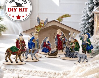 DIY Christmas Nativity Scene Bead Embroidery Kit, Beaded Christmas Ornaments Craft Set