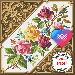 PDF Victorian Roses Embroidery Design, Vintage Flowers Cross Stitch Pattern, Victorian Home Decor, Handmade Gift for Mother