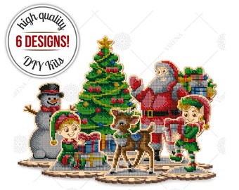 Christmas decoration Bead embroidery kit, DIY winter table decor, Embroidered Santa, Christmas tree, snowmam figurines