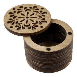Needlework box, small wood sewing organizer, craft container with mandala lid, cross-stitch supply storage tool, round mini box