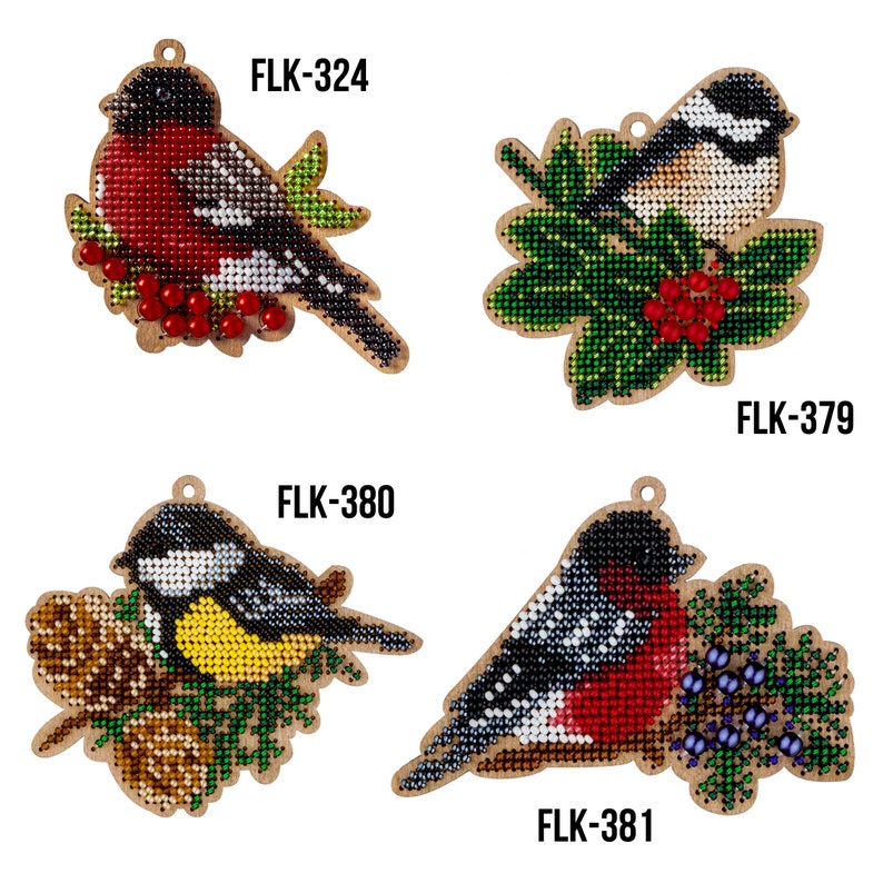 DIY Bird Christmas Ornament Bead Embroidery on Wood Kit Etsy