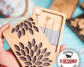 Sewing needle holder, small wooden box with magnet needle minder, embroidery supplies storage tool FLZB(N)-028