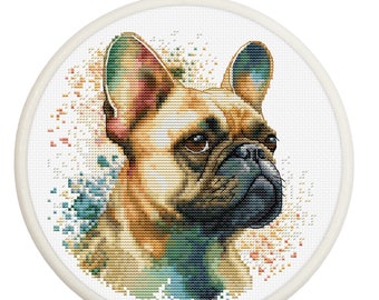 French Bulldog Cross Stitch Kit with Embroidery Hoop