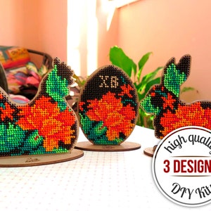 Easter beaded figurine Craft kit, Bead embroidery kits for making Easter figurines, Needlework kit