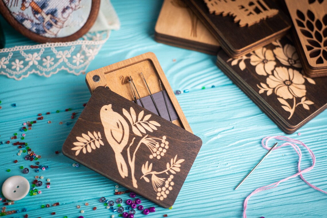 Sewing needle holder small wooden box with needle Etsy