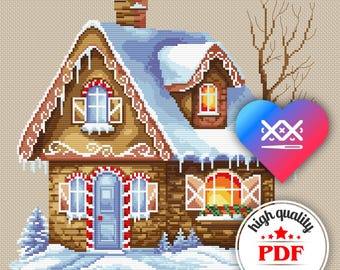 PDF Gingerbread House Cross Stitch Pattern — Christmas Embroidery Design