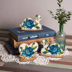 DIY kids floral bead embroidery on wood kits, beading sewing needlework, needlepoint pattern, rustic art decoration, children gift