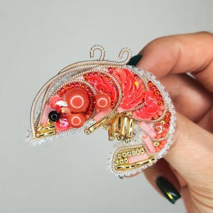 DIY Shrimp Jewelry Making Kit, Beaded Brooch Kit, Nautical Bead Embroidery Kit, Handmade Gift for Mother