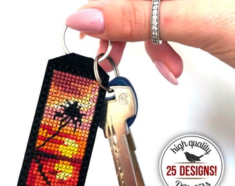 DIY Keychain Kit, Embroidered Keychain Making Kit, DIY Leather Keychain Cross Stitch Kit, Handmade Keychain Craft Kit, DIY Gift for Father