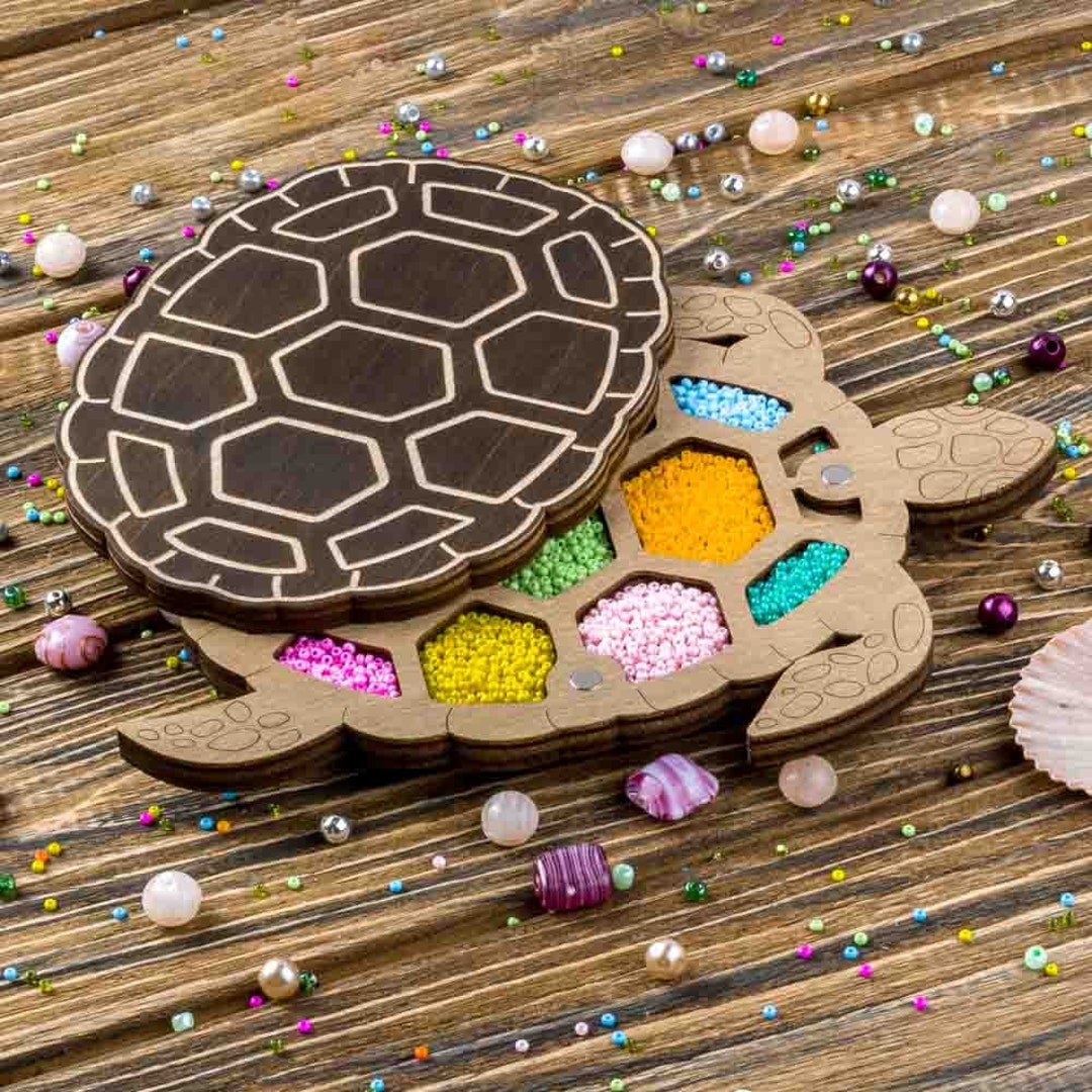 Turtle Bead Organizer With a Wooden Lid, Seed Bead Sorting Tray ...