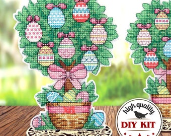 Kit de punto de cruz para árbol de Pascua, diseño de bordado de adorno de Pascua, decoración de mesa de Pascua, decoración del hogar de Pascua, kit de lienzo plástico, regalo para mamá
