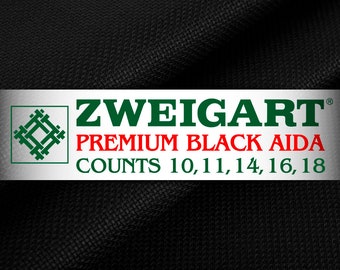 Zweigart Black Aida Cross Stitch fabric. Cotton Canvas for Embroidery. Fabric for Needleworks 10, 11, 14, 16, 18 counts