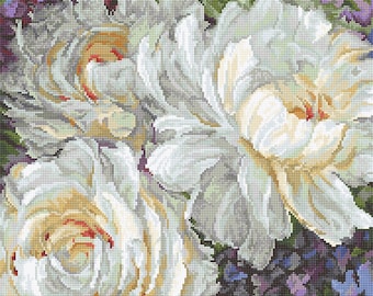 White Roses Cross Stitch Kit. Premium Quality Embroidery Set