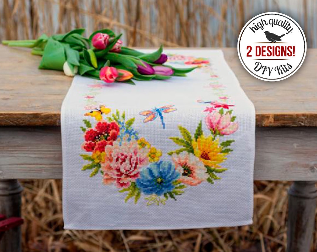 DIY Floral Table Runner, Farmhouse Kitchen Decor, Vervaco colourful