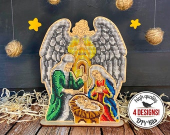 Birth of Christ embroidery kit, DIY bead embroidered ornament, Christmas decor figurine, embroidery on wood set for adults