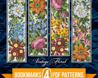 PDF Bookmarks Cross Stitch Pattern, Vintage Floral Embroidery Chart, Bookmarks Floral Design, Antique Cross Stitch Design, Booklovers Gift