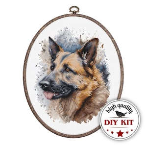 German Shepherd Cross Stitch Kit with Embroidery Hoops, Dog Embroidery Design, DIY Animal Wall Art, Pet Home Decor, Gift for Dog Lovers