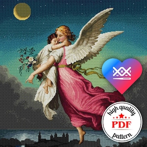 PDF Guardian Angel Cross Stitch Pattern, Angel Embroidery Design, Religious Home Decor, Guardian Angel Wall Art, Mom Gift, DIY Easter Gift