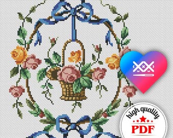PDF Victoriaans bloemenborduurpatroon, vintage kruissteekontwerp, Victoriaans huisdecor, bloemencadeau voor moeder