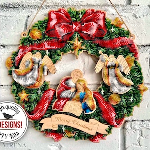 Beaded front door wreath making kit, DIY Xmas ornaments set, traditional winter holiday decor