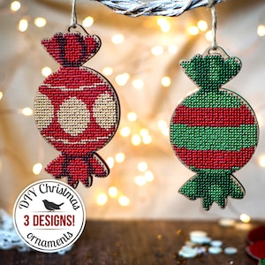 DIY Candy Christmas Ornament, Winter Home Decor, Bead Embroidery Kit, Christmas Beadwork Set, Xmas Tree Decorations, New Year Handmade Gift