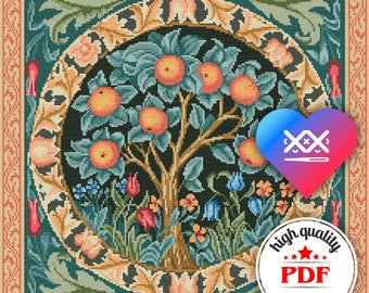 PDF The Orange Tree Cross Stitch Pattern, William Morris Embroidery Design, Antique Home Decor, Vintage Wall Art, Art Nouveau Embroidery