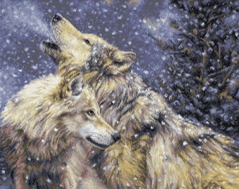 Wolves in the Snow Cross Stitch Kit. Premium Quality Embroidery Set