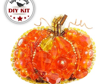 Kit de bricolaje de abalorios, calabaza bordada con cuentas, broche naranja, juego de abalorios, kit de manualidades para adultos, juego de costura