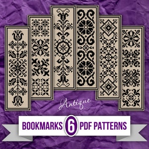 Bookmarks Cross Stitch Pattern in Antique Style, PDF Sampler Embroidery Chart, Bookmarks Antique Design, Instant Download PDF