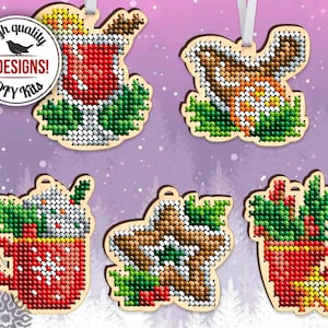 Xmas ornaments making kit, DIY shatterproof Christmas decorations, Xmas tree decor, cross-stitch set, embroidery on wood blanks