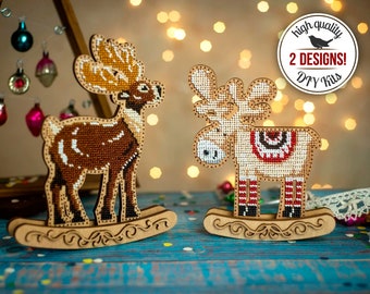DIY Reindeer Christmas Figurine, Bead Embroidery Kit, Rocking Toy, Winter Decorations, Festive Table Decor, Christmas Ornament, Kids Gift