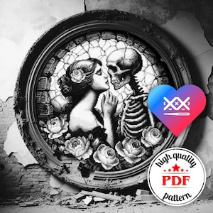 PDF Gothic Embroidery Pattern, Love and Death Cross Stitch Design, Dark Art Home Decor, Halloween Gift for Friend
