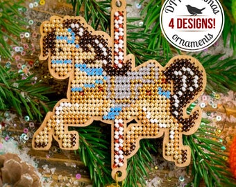 DIY Horse Christmas Ornaments, Bead Embroidery Kit, Xmas Tree Decoration, Winter Home Decor, Beadwork Set, DIY Gift, Hanging Christmas Decor