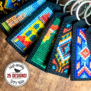 DIY Keychain Cross Stitch Kit, Embroidered Keychain Making Kit, DIY Leather Keychain, Handmade Keychain Kit, DIY Gift for Mother