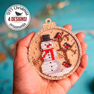 Snowman Christmas Ornament Embroidery Kits, Beaded Christmas Decor Bead Embroidery Kits, Christmas Tree Decorations, Xmas Gift for Crafter