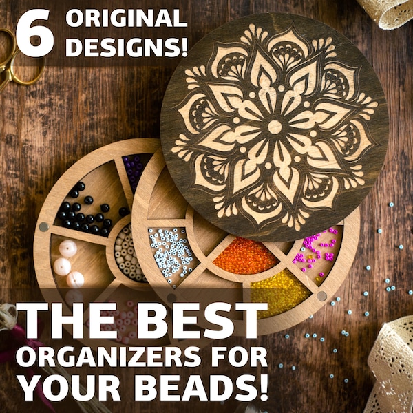 Drewniany organizer na koraliki — spersonalizowane pudełko do przechowywania rękodzieła, koralikowania, szycia i tworzenia biżuterii