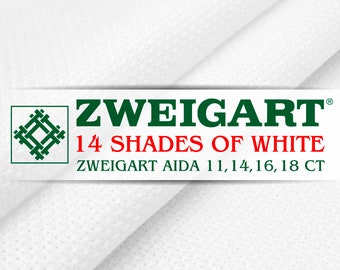 Zweigart Aida Cross Stitch fabric. White Cotton Canvas for Embroidery. Fabric for Needleworks 11, 14, 16, 18 counts
