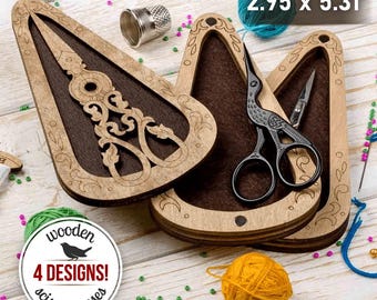 Embroidery Scissors Case, Wooden Scissors Holder with Magnet Lid, Craft Storage for Cross Stitch, Sewing and Crochet, Gift for Crafter